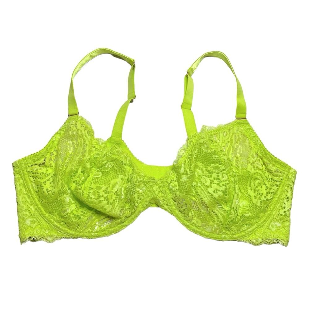 Savage X Fenty Alien Animal Unlined Lace Plunge Bra Twisted Lime Green 46DDD